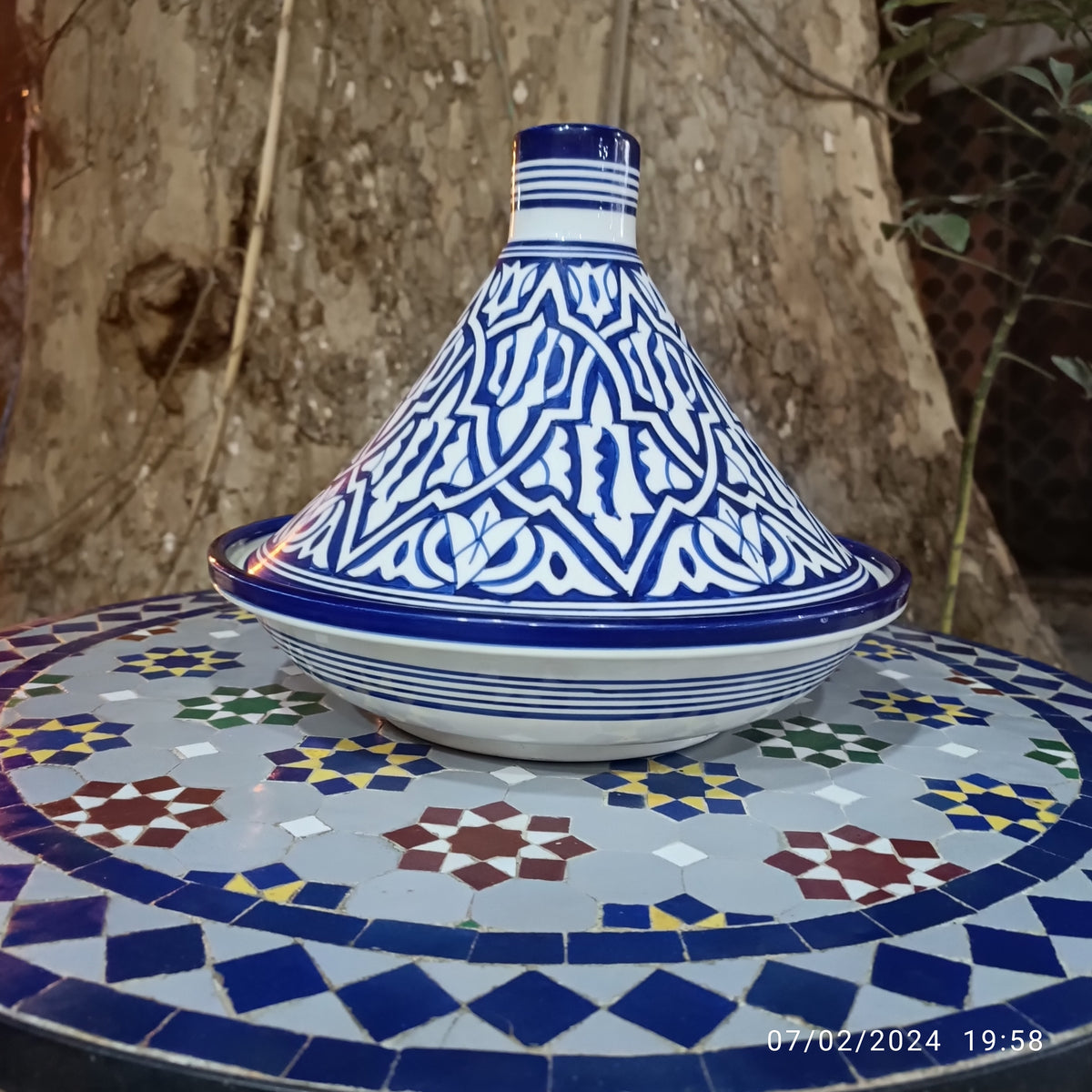 Handmade Moroccan Blue Ceramic Serving Tagine – Decorative Food Presentation Dish