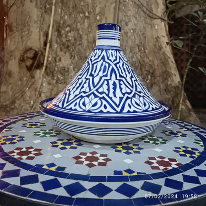 Handmade Moroccan Blue Ceramic Serving Tagine – Decorative Food Presentation Dish