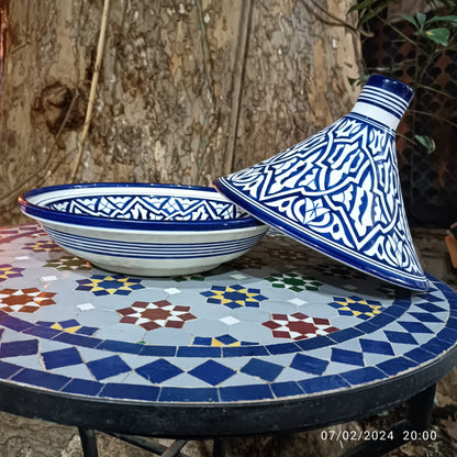 Handmade Moroccan Blue Ceramic Serving Tagine – Decorative Food Presentation Dish