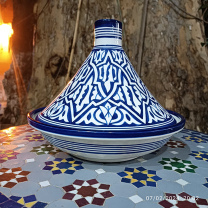 Handmade Moroccan Blue Ceramic Serving Tagine – Decorative Food Presentation Dish
