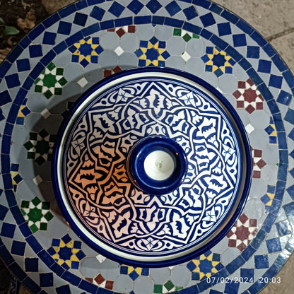 Handmade Moroccan Blue Ceramic Serving Tagine – Decorative Food Presentation Dish