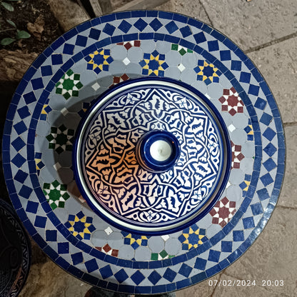 Handmade Moroccan Blue Ceramic Serving Tagine – Decorative Food Presentation Dish