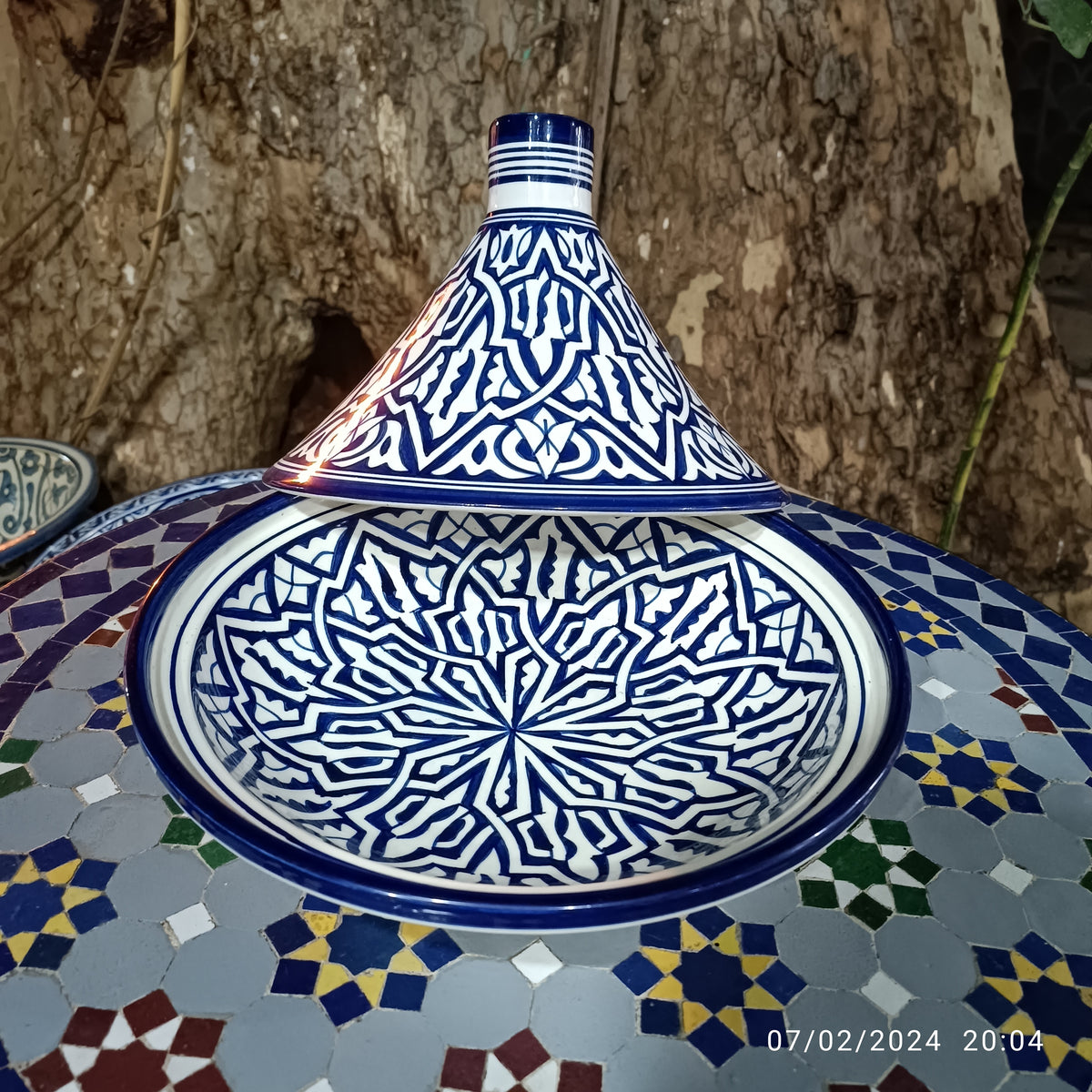 Handmade Moroccan Blue Ceramic Serving Tagine – Decorative Food Presentation Dish
