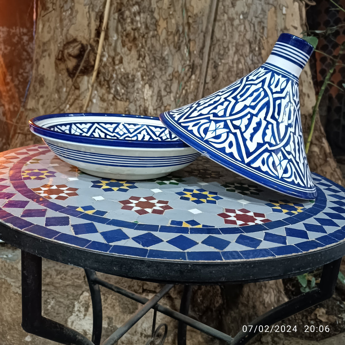 Handmade Moroccan Blue Ceramic Serving Tagine – Decorative Food Presentation Dish