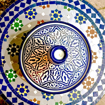 Handmade Moroccan Blue Ceramic Serving Tagine – Decorative Food Presentation Dish