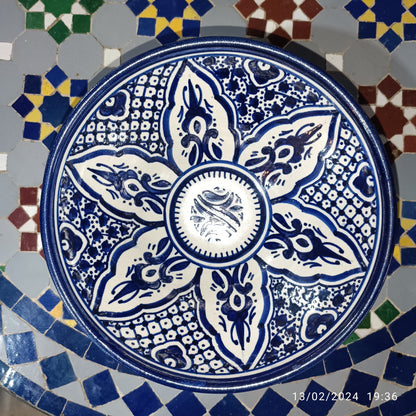 Moroccan Ceramic Serving Bowl – Traditional Blue & White Fez Pottery