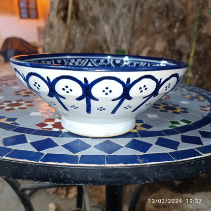 Moroccan Ceramic Serving Bowl – Traditional Blue & White Fez Pottery