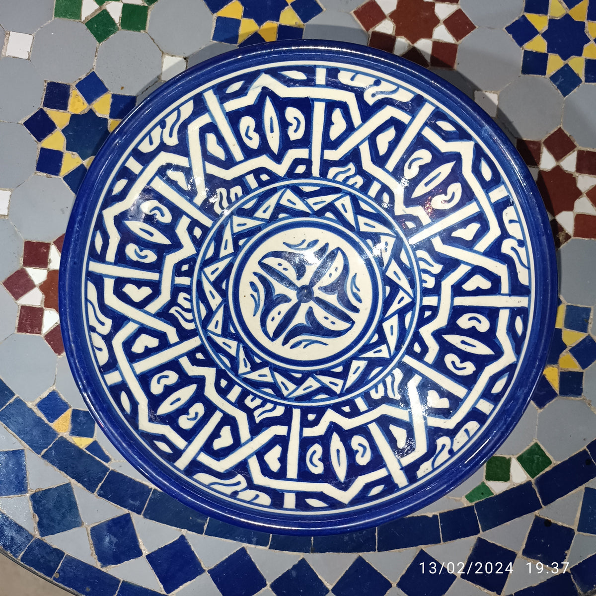 Moroccan Ceramic Serving Bowl – Traditional Blue & White Fez Pottery