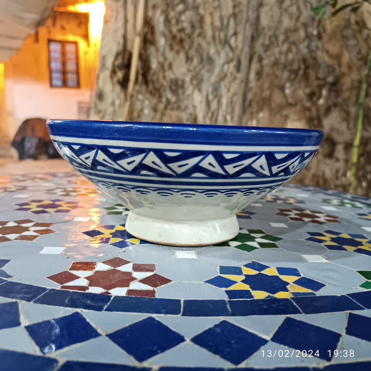 Moroccan Ceramic Serving Bowl – Traditional Blue & White Fez Pottery