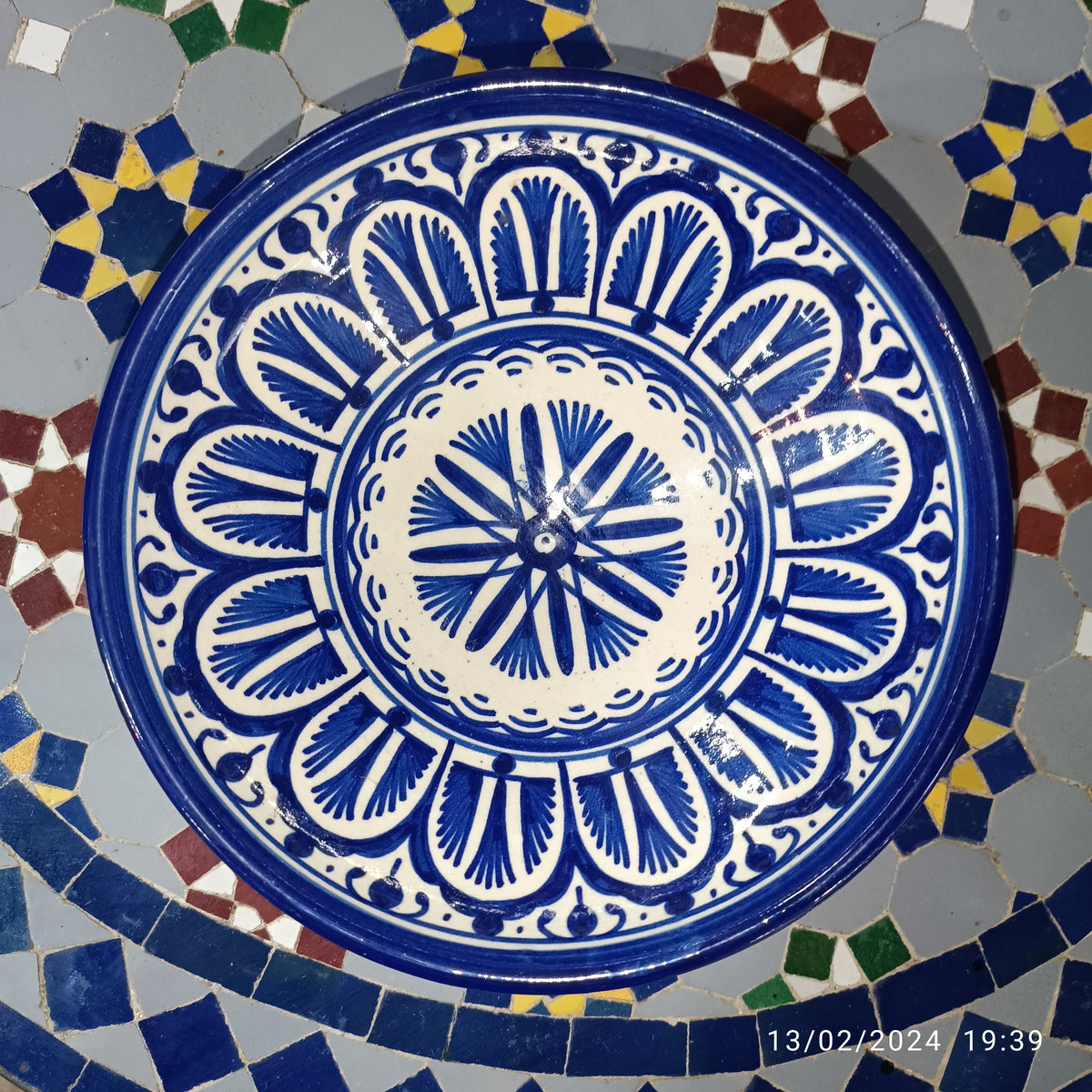 Moroccan Ceramic Serving Bowl – Traditional Blue & White Fez Pottery