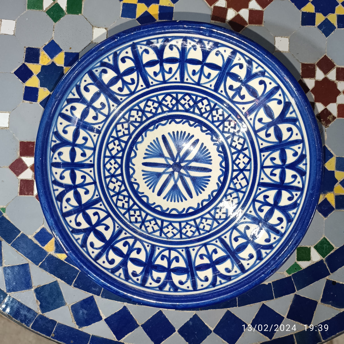 Moroccan Ceramic Serving Bowl – Traditional Blue & White Fez Pottery
