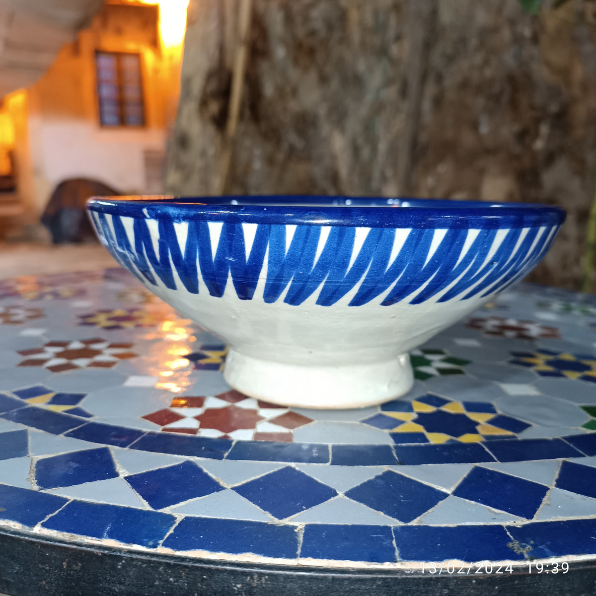 Moroccan Ceramic Serving Bowl – Traditional Blue & White Fez Pottery