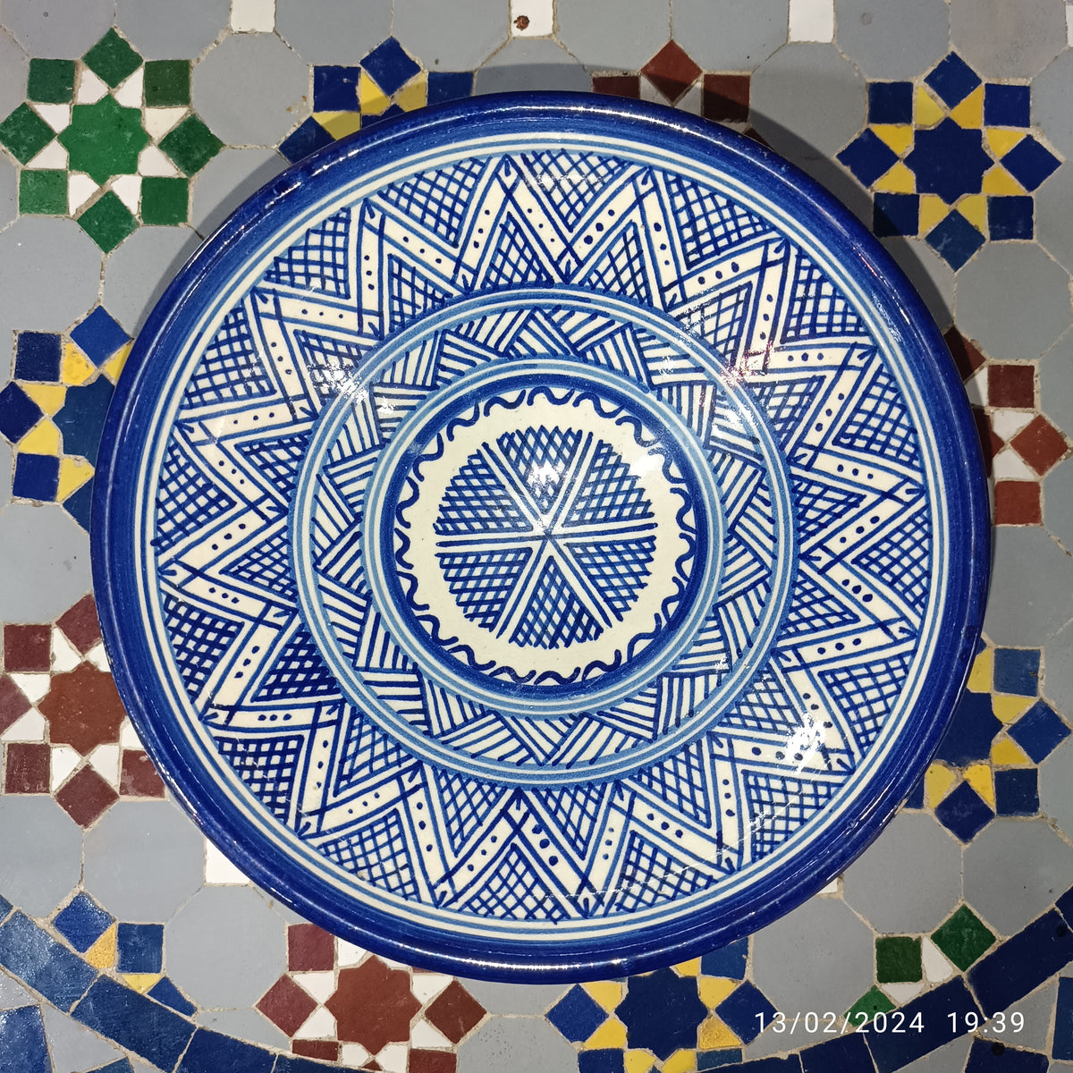 Moroccan Ceramic Serving Bowl – Traditional Blue & White Fez Pottery