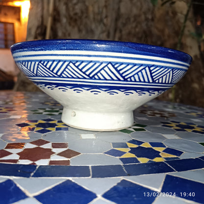 Moroccan Ceramic Serving Bowl – Traditional Blue & White Fez Pottery