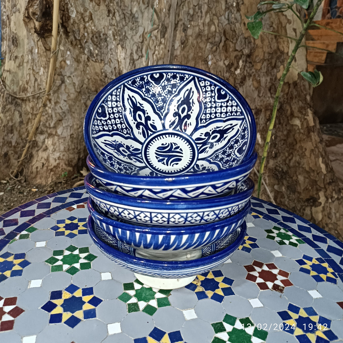 Moroccan Ceramic Serving Bowl – Traditional Blue & White Fez Pottery