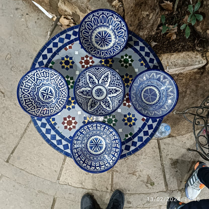 Moroccan Ceramic Serving Bowl – Traditional Blue & White Fez Pottery
