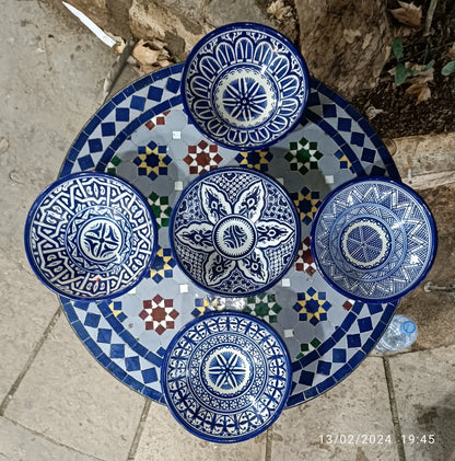 Moroccan Ceramic Serving Bowl – Traditional Blue & White Fez Pottery