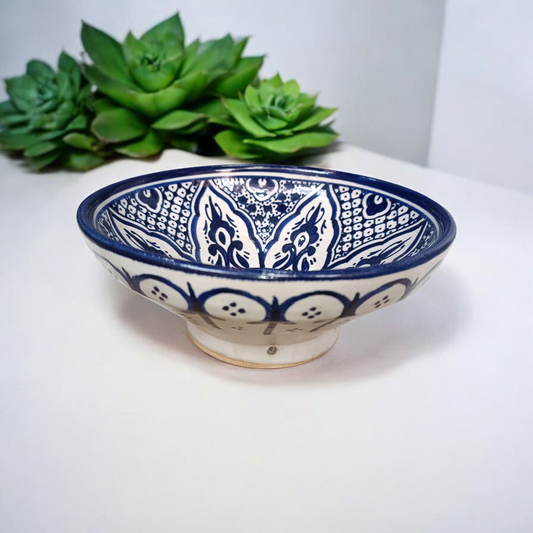 Moroccan Ceramic Serving Bowl – Traditional Blue & White Fez Pottery