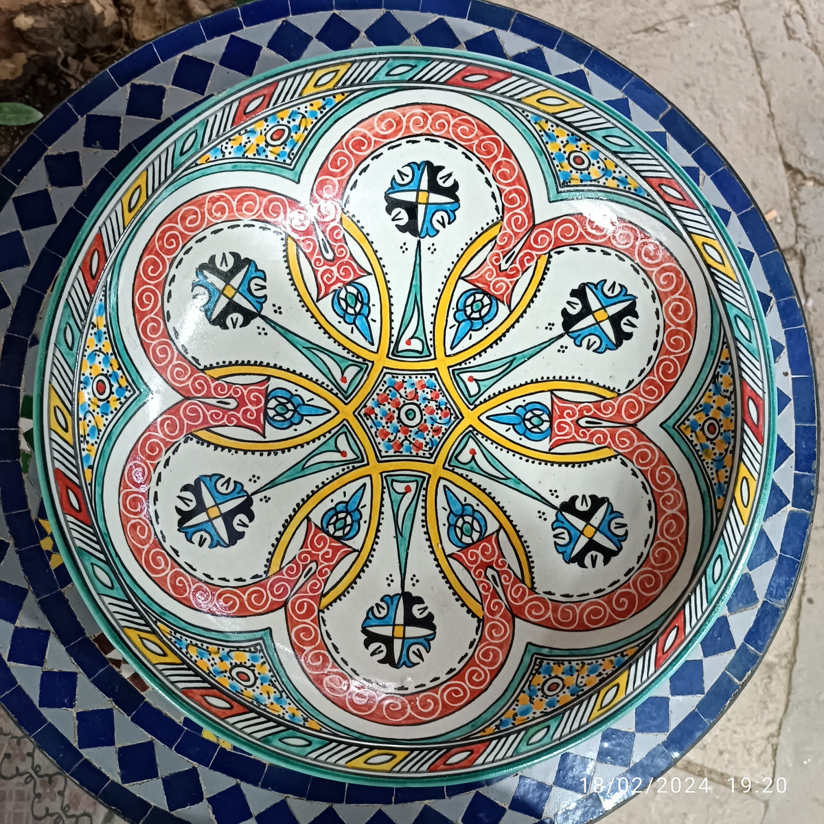 Moroccan Pottery Serving Bowl – Hand Painted Ceramic Bowl, 35 cm