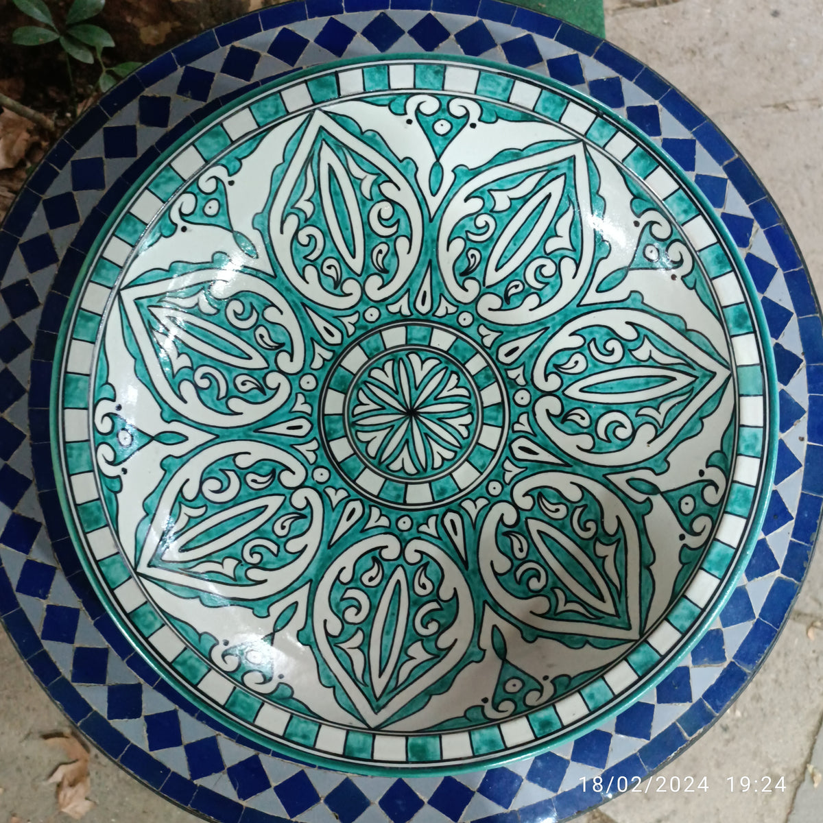 Hand Painted Moroccan fez pottery Serving Bowl green painting– Ceramic Bowl, 35 cm