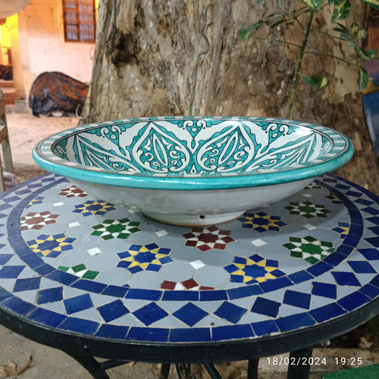 Hand Painted Moroccan fez pottery Serving Bowl green painting– Ceramic Bowl, 35 cm