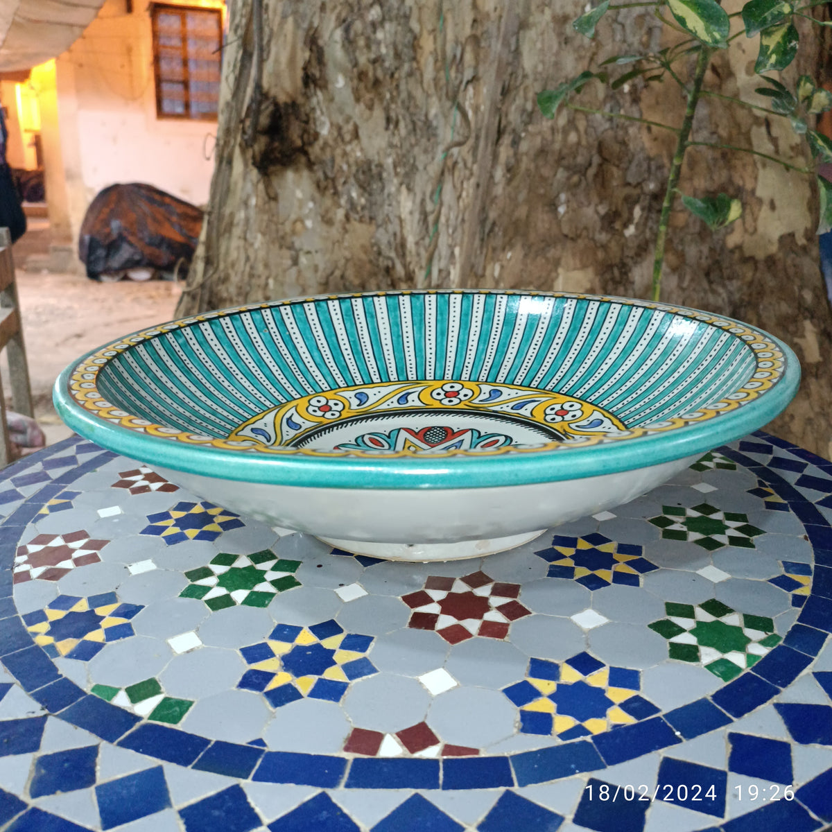 Hand Painted Moroccan fez pottery Serving Bowl multicolore painting– Ceramic Bowl, 35 cm