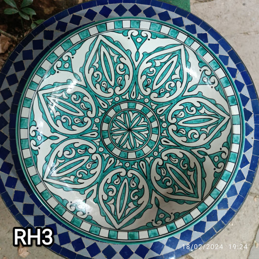 Hand Painted Moroccan fez pottery Serving Bowl green painting– Ceramic Bowl, 35 cm