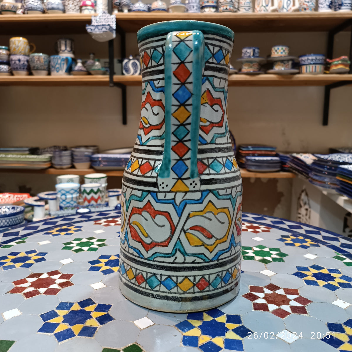 Handmade Moroccan Ceramic Pitcher carafes fez pottery