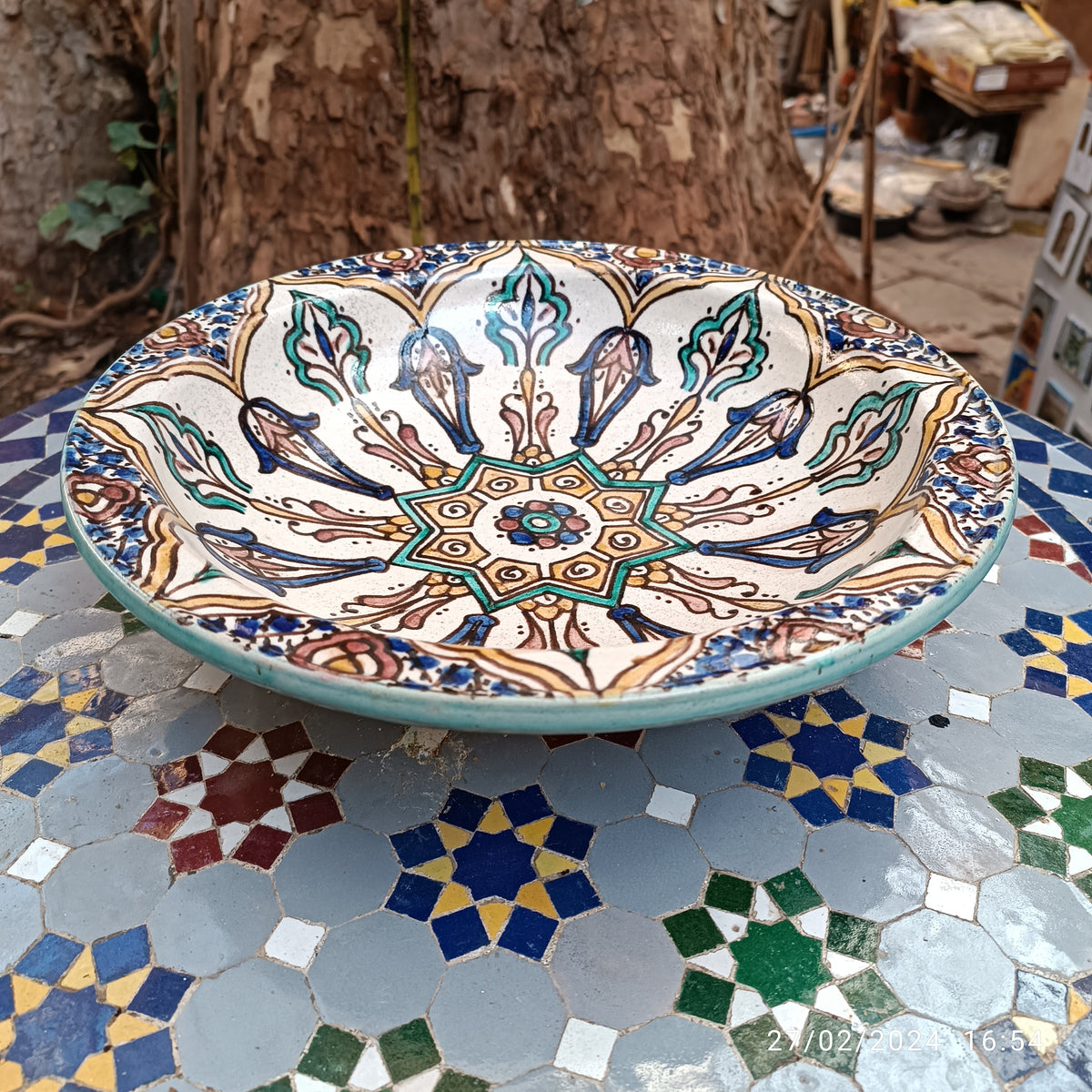 Moroccan Fez Pottery Serving Bowl – Hand Painted Ceramic Bowl, 35 cm