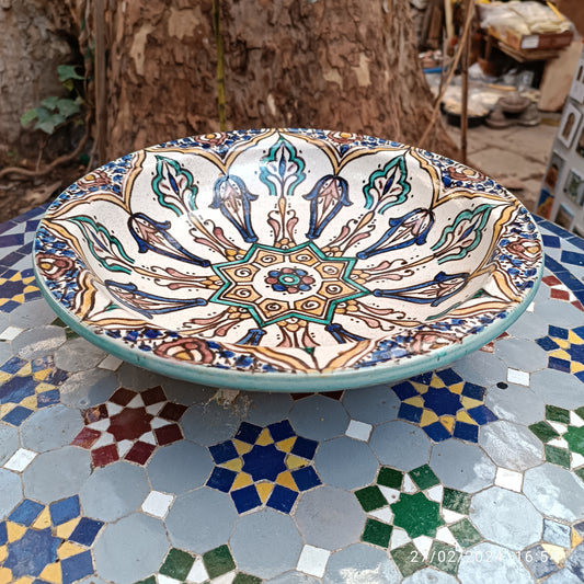 Moroccan Fez Pottery Serving Bowl – Hand Painted Ceramic Bowl, 35 cm