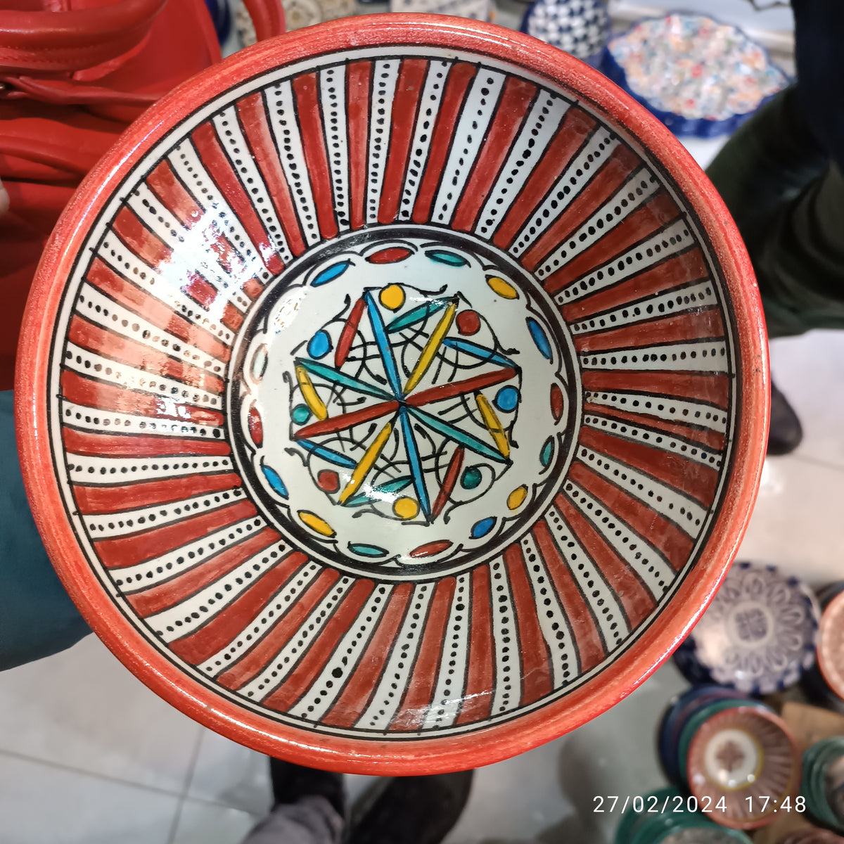 Handcrafted Moroccan Ceramic Serving Bowl – Traditional Blue & White Fez Pottery