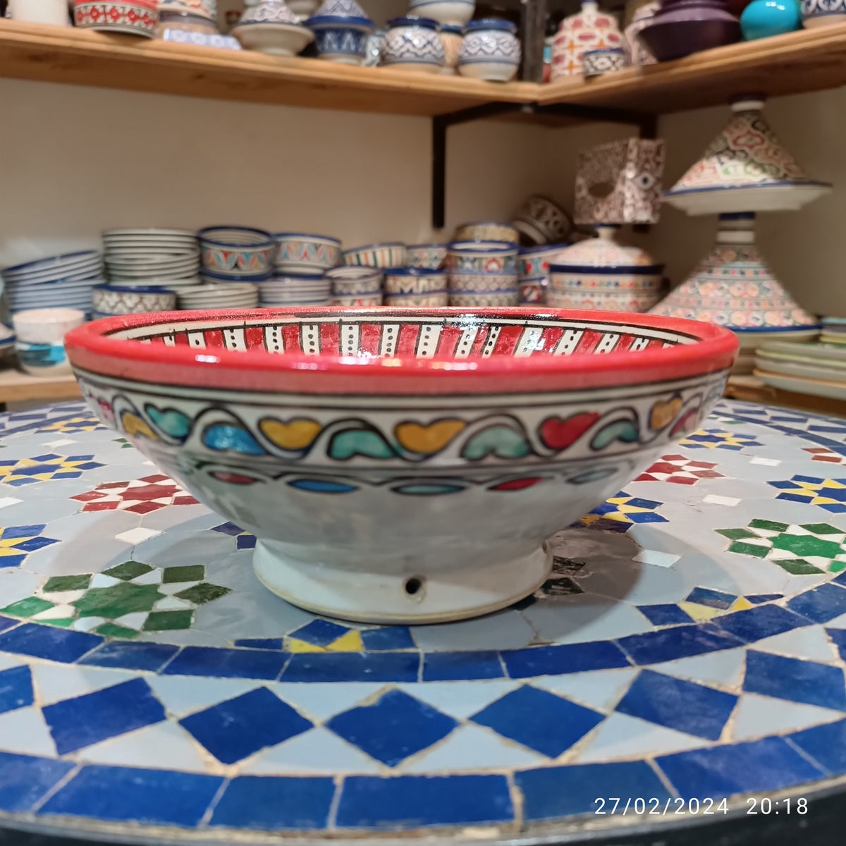 Handcrafted Moroccan Ceramic Serving Bowl – Traditional Blue & White Fez Pottery