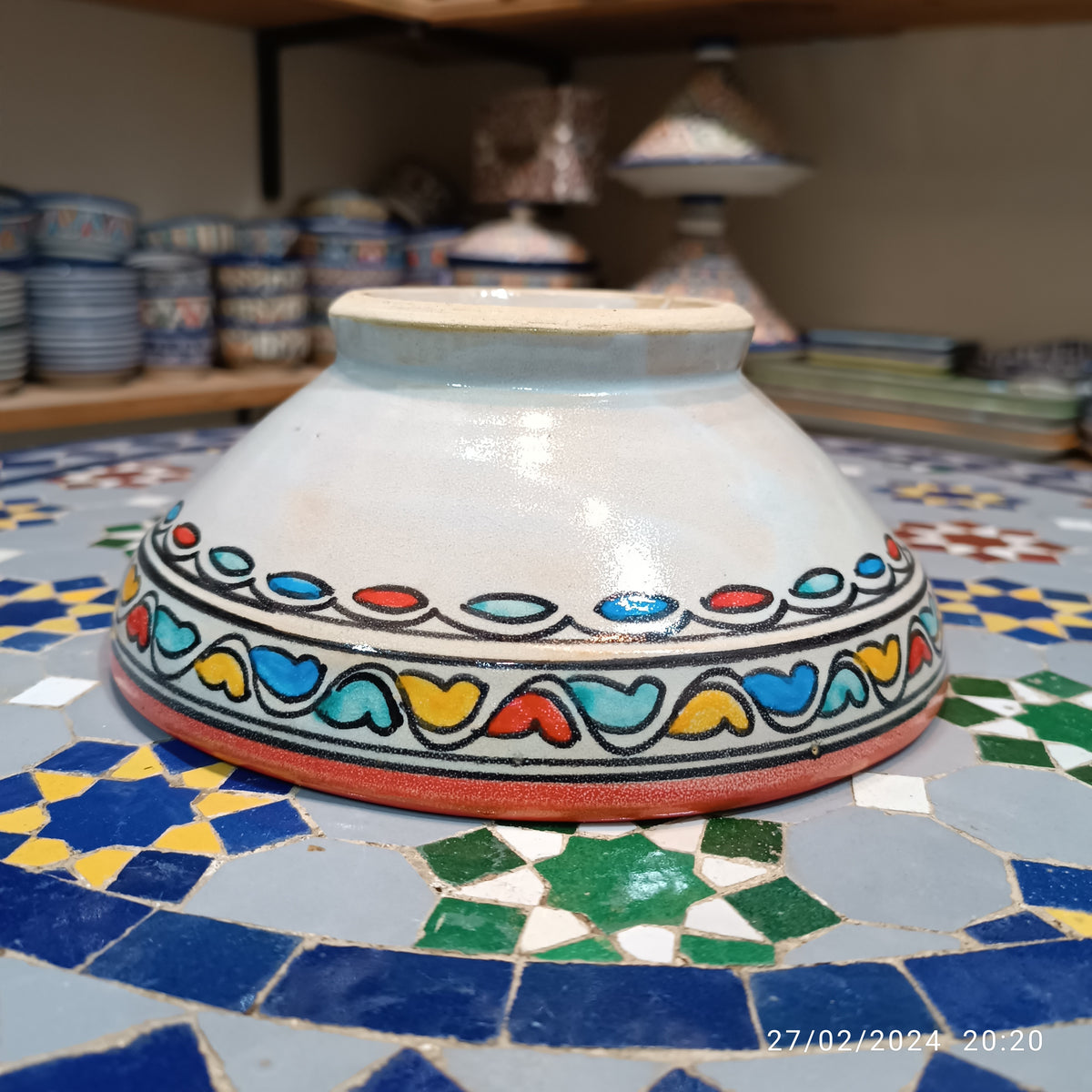 Handcrafted Moroccan Ceramic Serving Bowl – Traditional Blue & White Fez Pottery