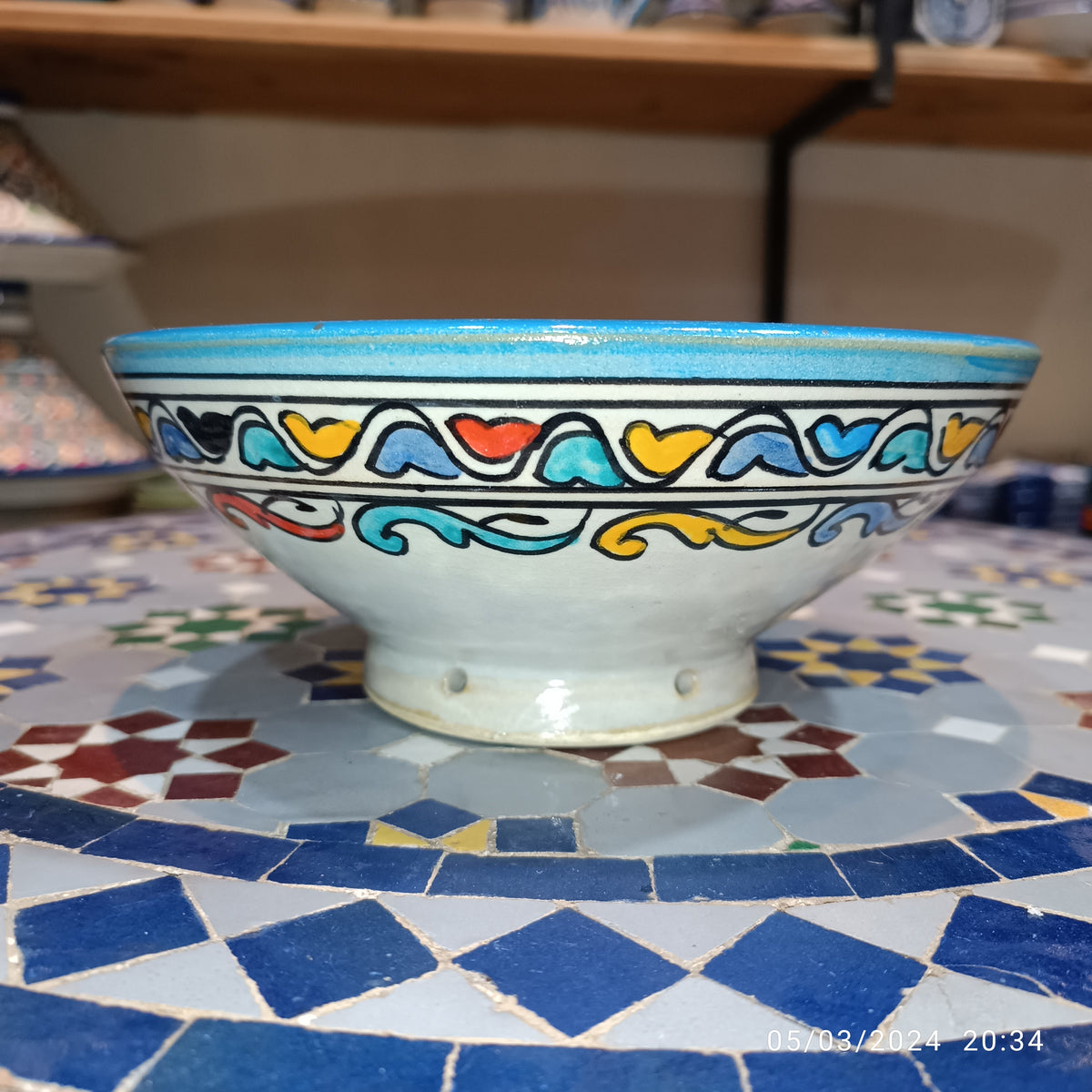 Handcrafted Moroccan Ceramic Serving Bowl – Traditional Blue & White Fez Pottery