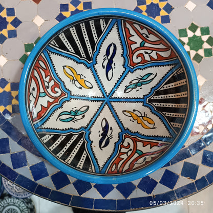 Handcrafted Moroccan Ceramic Serving Bowl – Traditional Blue & White Fez Pottery