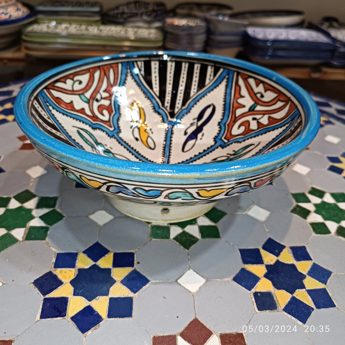 Handcrafted Moroccan Ceramic Serving Bowl – Traditional Blue & White Fez Pottery