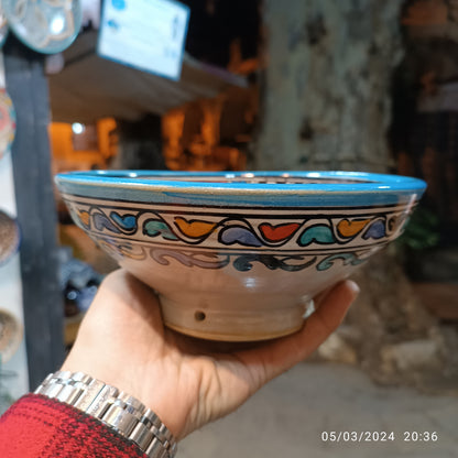 Handcrafted Moroccan Ceramic Serving Bowl – Traditional Blue & White Fez Pottery