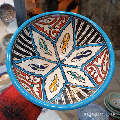 Handcrafted Moroccan Ceramic Serving Bowl – Traditional Blue & White Fez Pottery