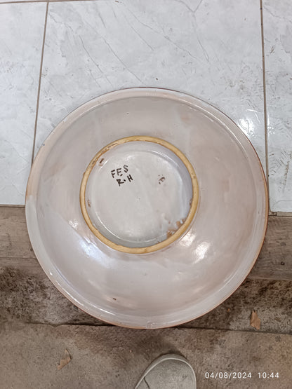 Handmade Moroccan Ceramic Serving Bowl – Red & White Hand-Painted Berber Style – 30 cm
