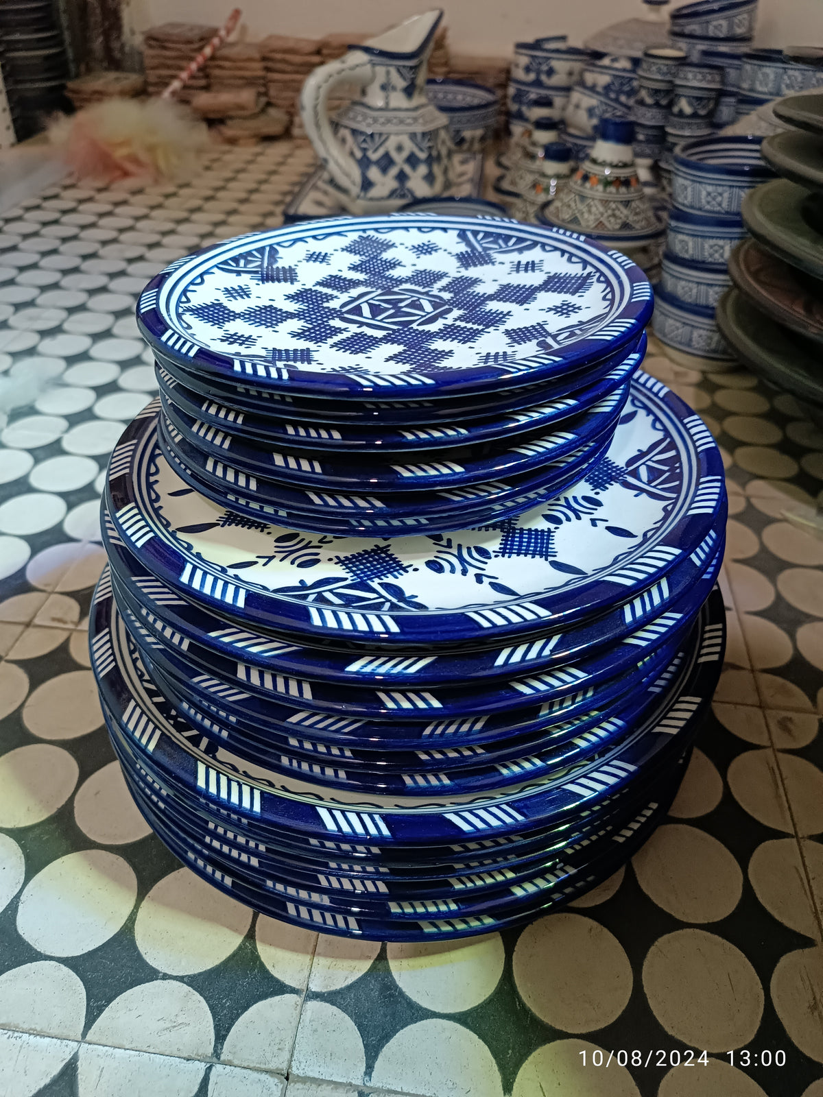 Handmade Moroccan Ceramic Decorative Plate – Blue & White