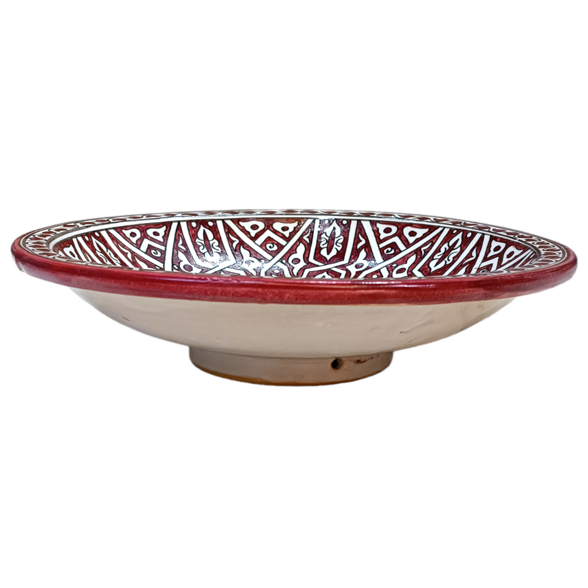 Handmade Moroccan Ceramic Serving Bowl – Red & White Hand-Painted Berber Style – 30 cm