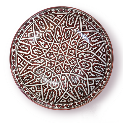 Handmade Moroccan Ceramic Serving Bowl – Red & White Hand-Painted Berber Style – 30 cm