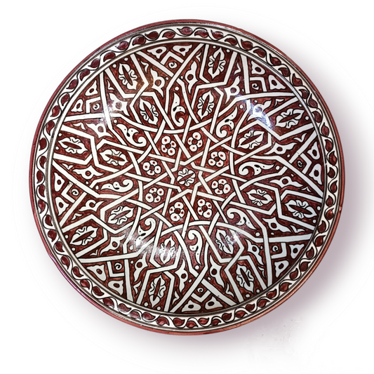 Handmade Moroccan Ceramic Serving Bowl – Red & White Hand-Painted Berber Style – 30 cm