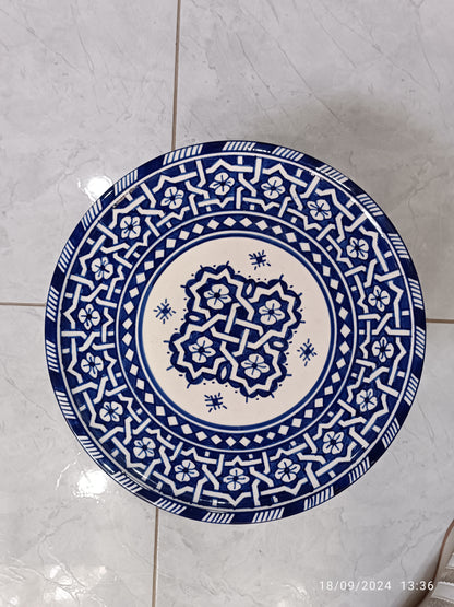 Handmade Moroccan Ceramic Decorative Plate – Blue & White Geometric Design