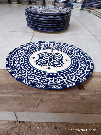 Handmade Moroccan Ceramic Decorative Plate – Blue & White Geometric Design