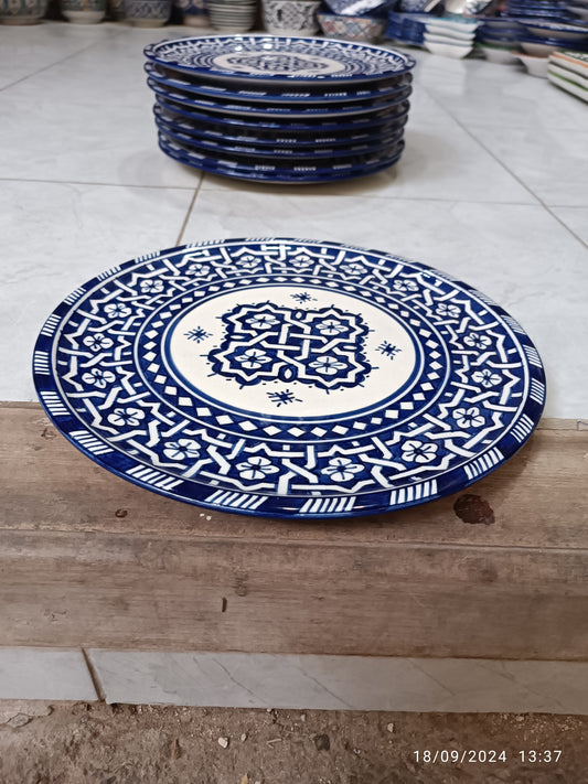 Handmade Moroccan Ceramic Decorative Plate – Blue & White Geometric Design