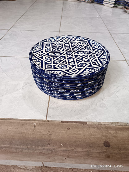 Handmade Moroccan Ceramic Decorative Plate – Blue & White Geometric Zellige Design