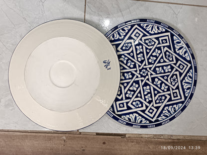 Handmade Moroccan Ceramic Decorative Plate – Blue & White Geometric Zellige Design
