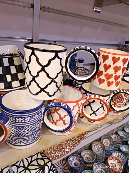 Moroccan fez pottery mug handmade and hand painted