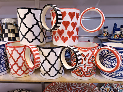 Moroccan fez pottery mug handmade and hand painted